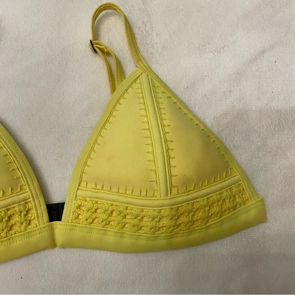 Triangl Swimwear Yellow crochet trim triangle Bikini Top 3741